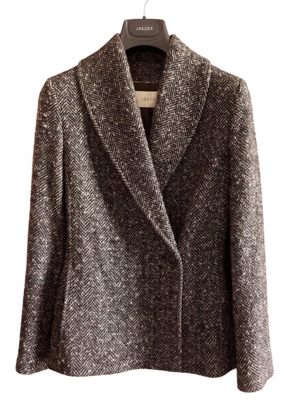 Jaeger Women's Brown-Tan Herringbone Wool Blend Jacket